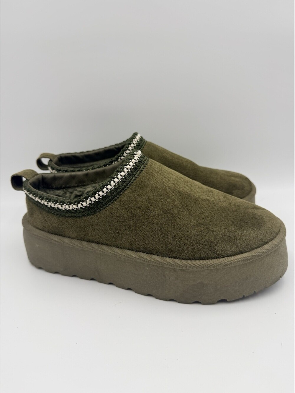Olivia & Kate Stormy Women's Green Suede Lined Faux Fur Mule Platforms 11